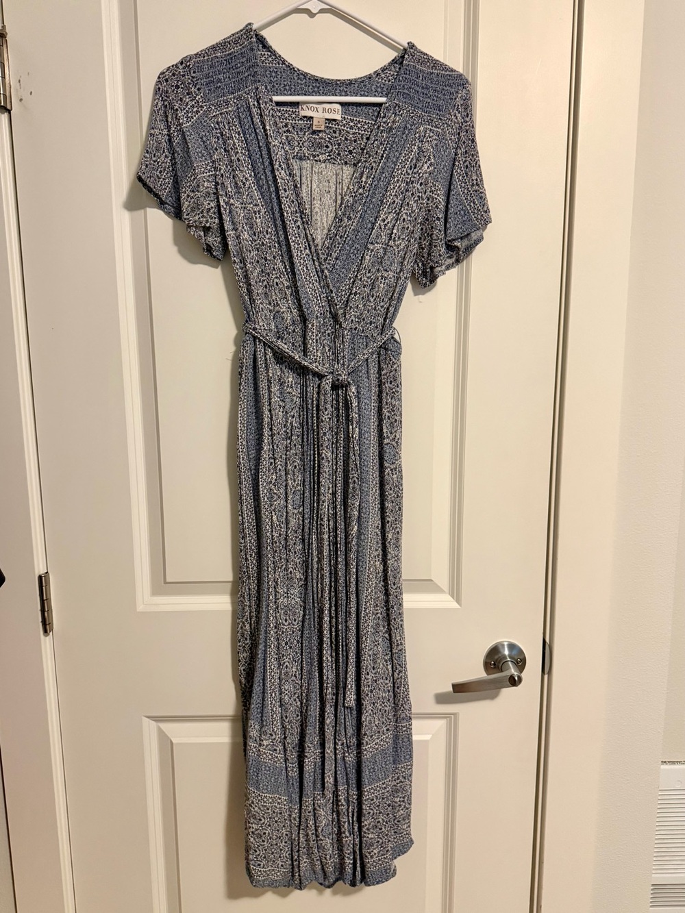 Knox Rose Blue Printed Wrap Maxi Dress with Tie Waist